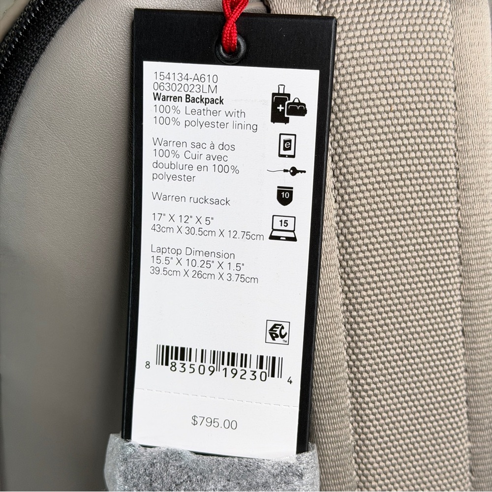 Tumi Harrison Warren Leather Backpack- NWT - Picture 6 of 8